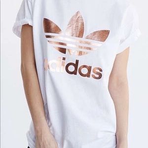 Metallic Gold Adidas Logo White T-Shirt